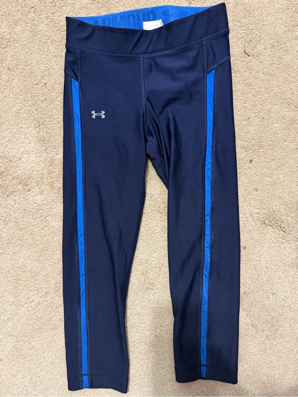 Under Armour Navy Leggings with Royal Blue Side Stripes